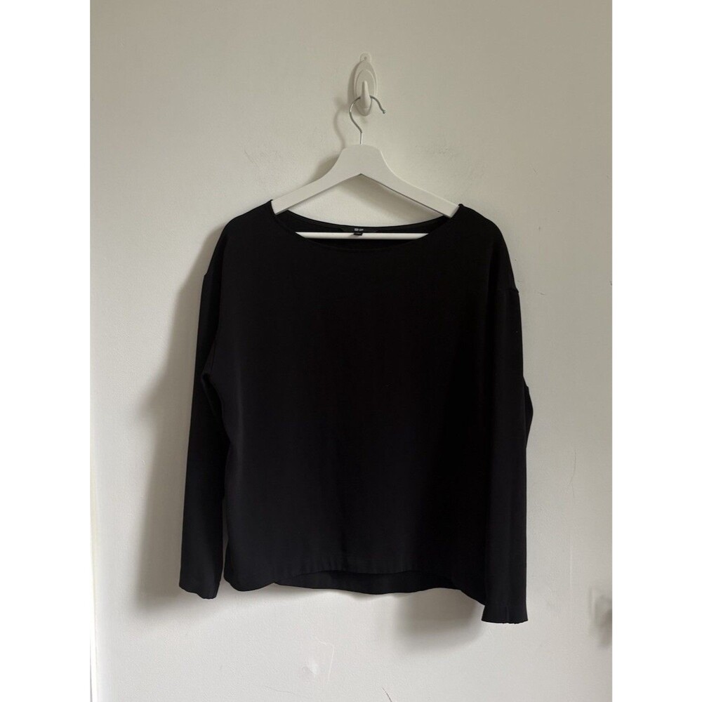 Uniqlo Boat Neck Blouse Womens Black Sz L Relaxed Career Preppy Lagenlook